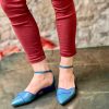 Hot La Gatta Con Gli Stivali Wrap Blue Ballerina Con Tacco In Nappa Blu Profilata Artigianale Toscana