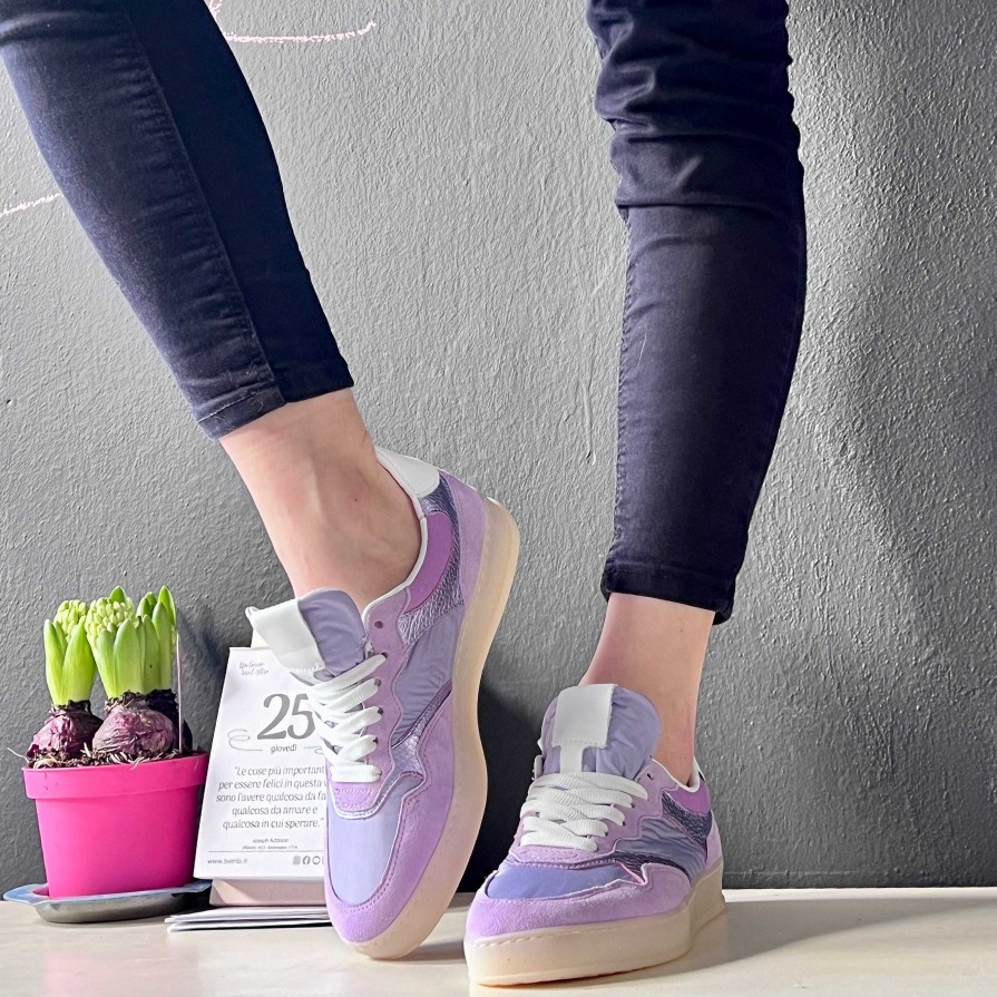 Clearance La Gatta Con Gli Stivali City Lilac Sneaker In Tela E Camoscio Lilla Stile Anni 70