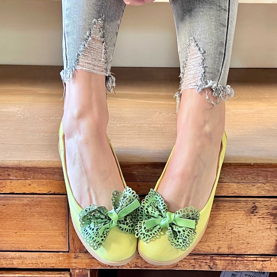 Best La Gatta Con Gli Stivali Tuba Lemon Ballerina Con Fiocco In Nappa Lime E Extra Flessibile